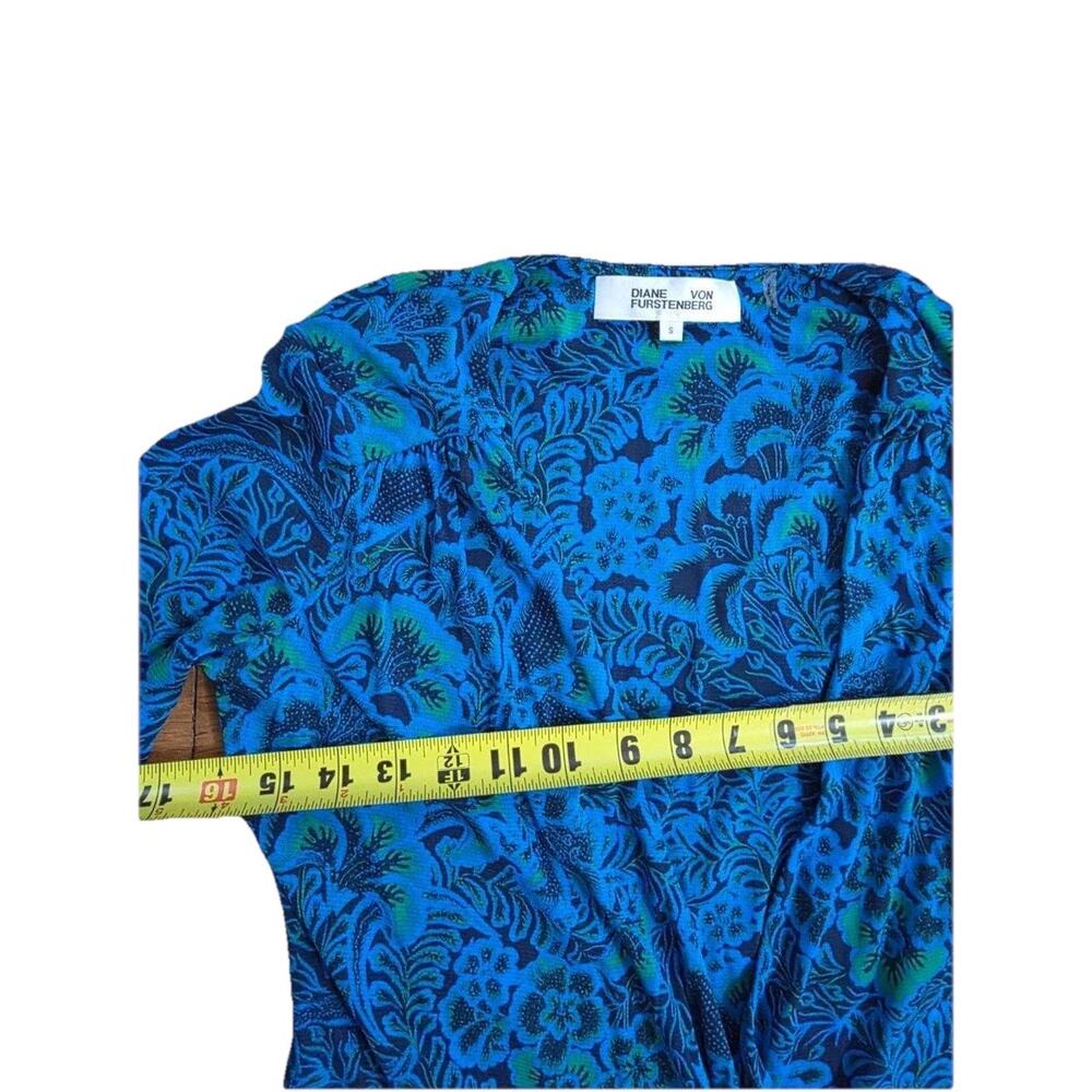 Diane von Furstenberg - Blue & Green Floral & Leaf Print Wrap Dress Sz S A001551 - Picture 6 of 10